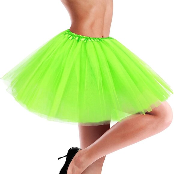 Women's Lime Green Adults 5 Layered Tulle Skirt Halloween Tutus Fluffy Skirts - Picture 1 of 6